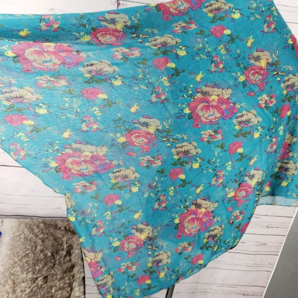 Womens Infinity Scarf Colorful Floral Flowers‎ Blue Pink Lightweight Wide - Picture 6 of 9